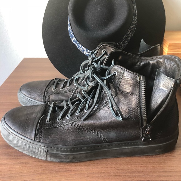 Wings + Horns Leather Black High Top Sneakers - Picture 1 of 5